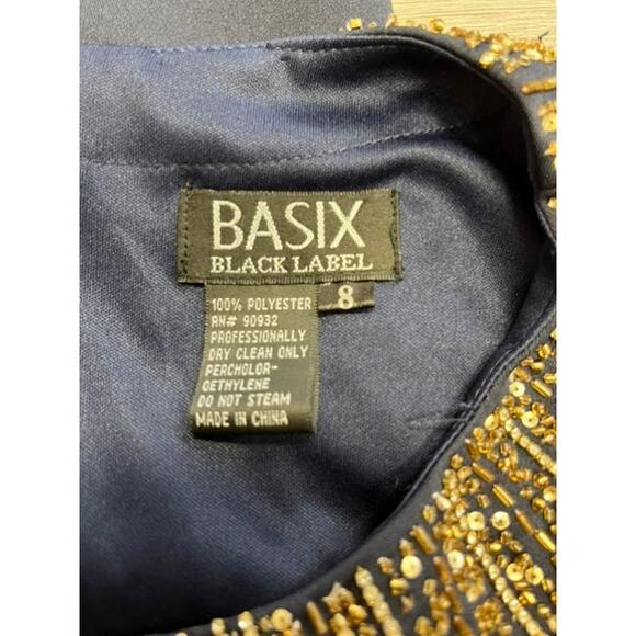 BASIX BLACK LABEL $550 Navy Blue Sequin Accent Crew Neck Maxi Gown 8 - Picture 4 of 5